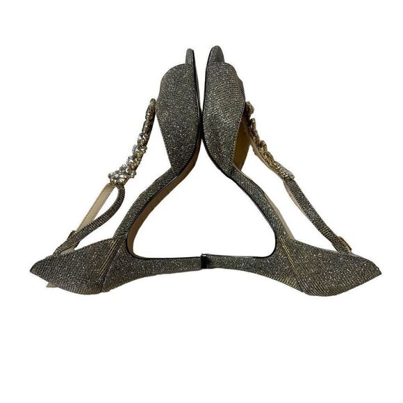 Adrienne Vittadini Gina gold glitter T strap open toe high heels size 7 - Picture 10 of 16